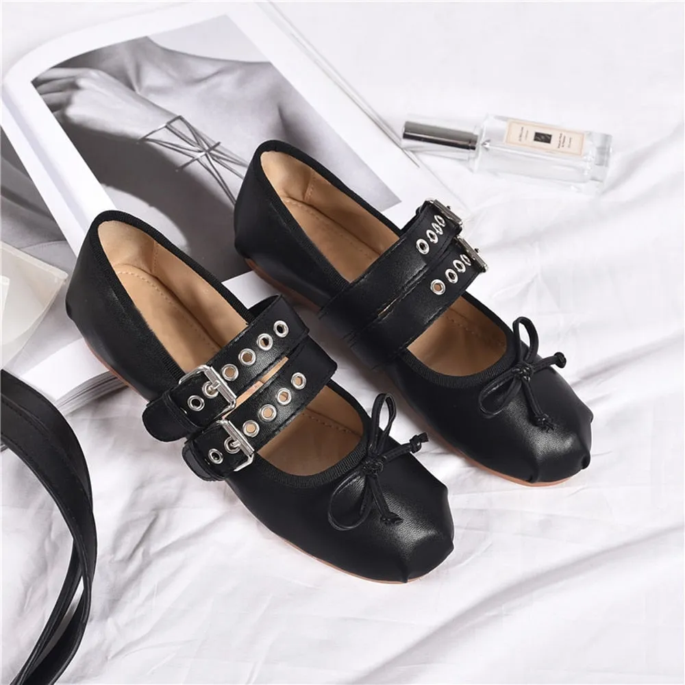 Aurelia Buckle Strap Ballet Flats - Black 39 / US 8-8.5