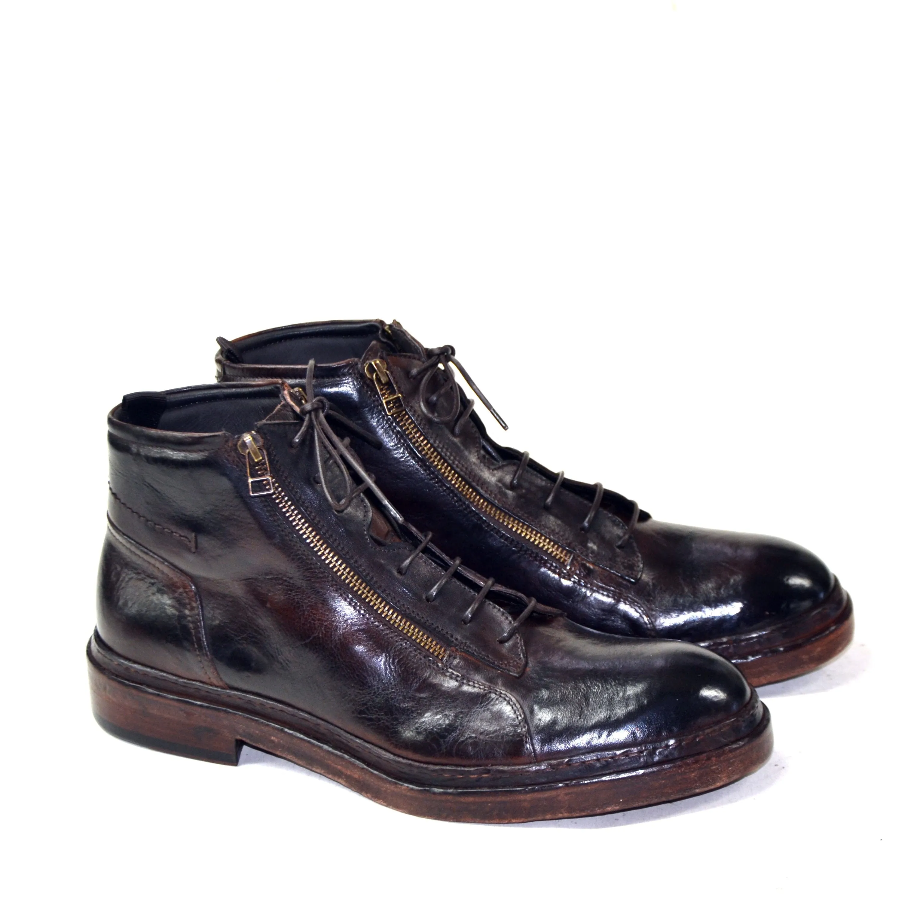 SAM DARK BROWN DOUBLE ZIP BOOTS